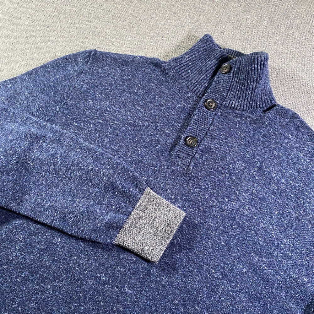 GAP Men Navy‎ Heathered Mock Neck Button Quarter Zip Pullover Sweater Size L